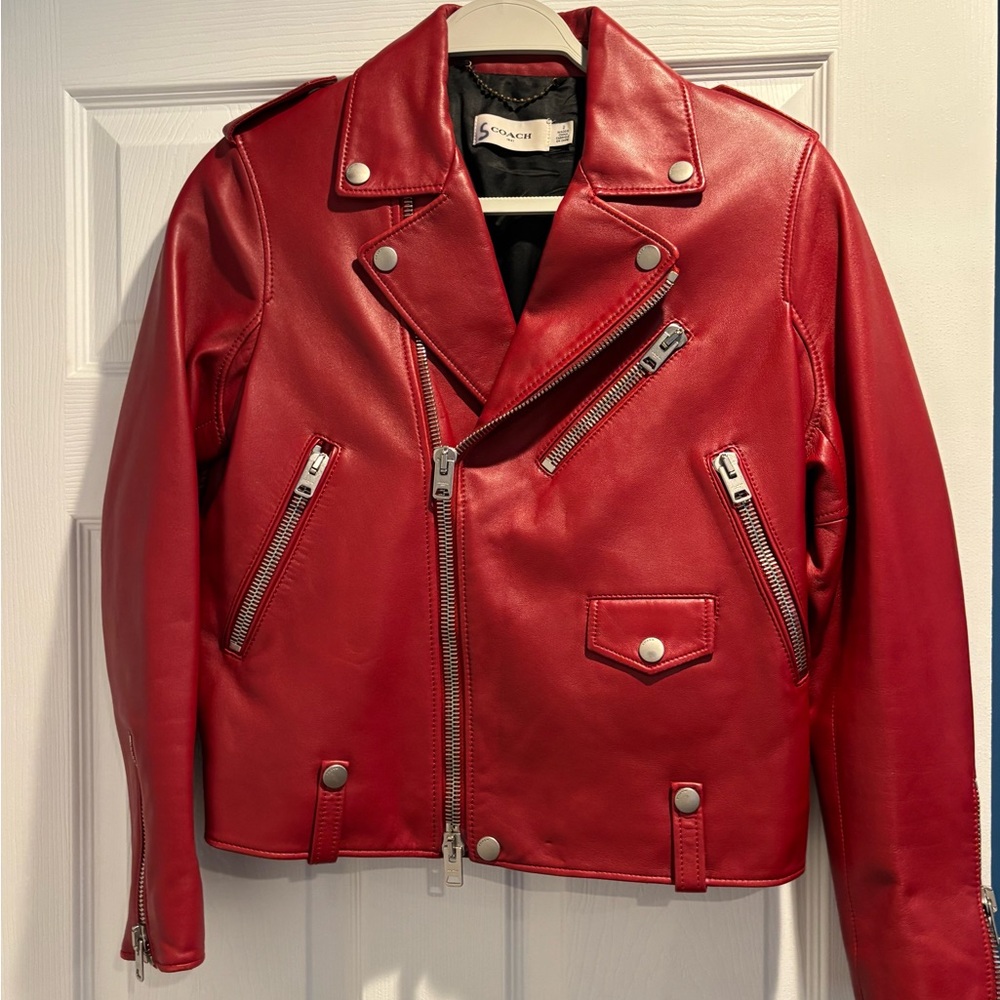 Coach Red Leather Biker Jacket